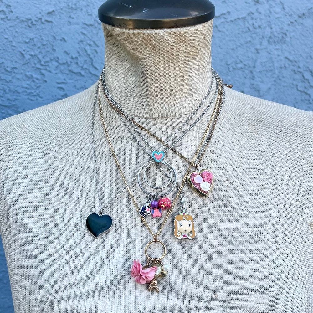 Set of Five Girly Necklaces Kitsch Kawaii Jewelry Disney Paris